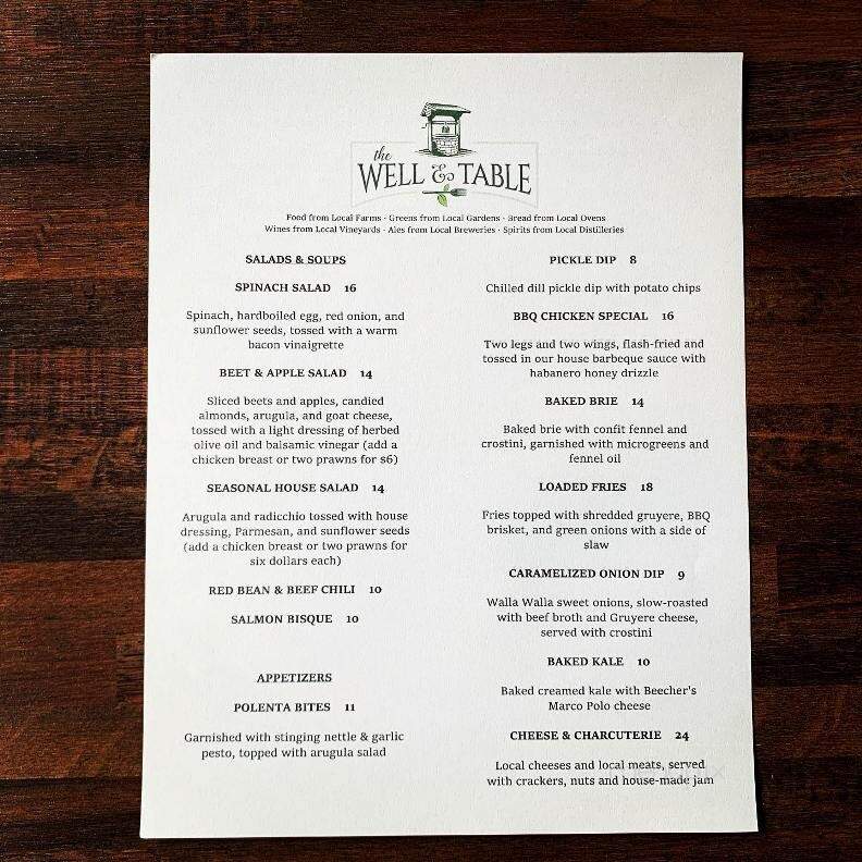 The Well and Table - Issaquah, WA menu_pic