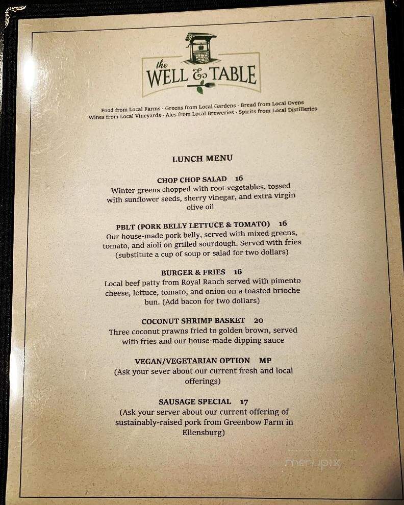 The Well and Table - Issaquah, WA menu_pic