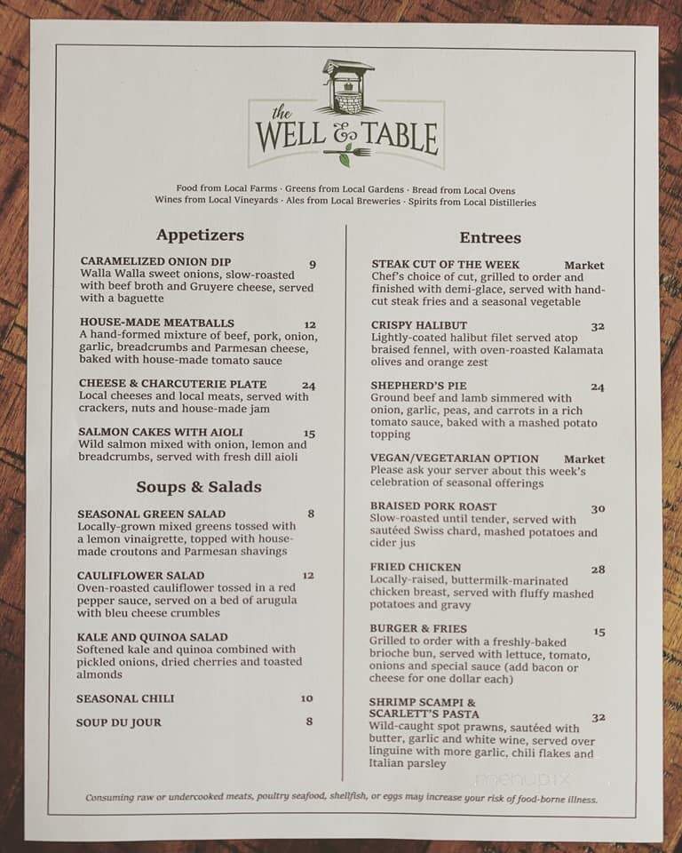 The Well and Table - Issaquah, WA menu_pic