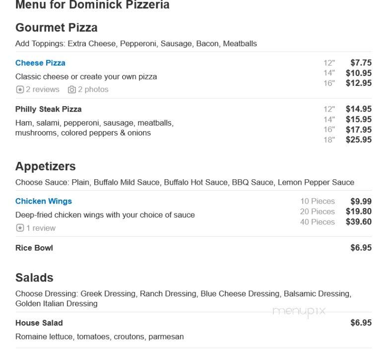 Dominick Pizzeria - Naples, FL menu_pic
