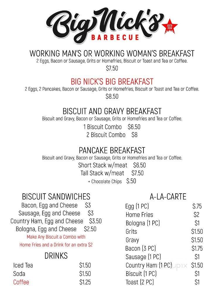 Big Nick's BBQ - Sylva, NC menu_pic