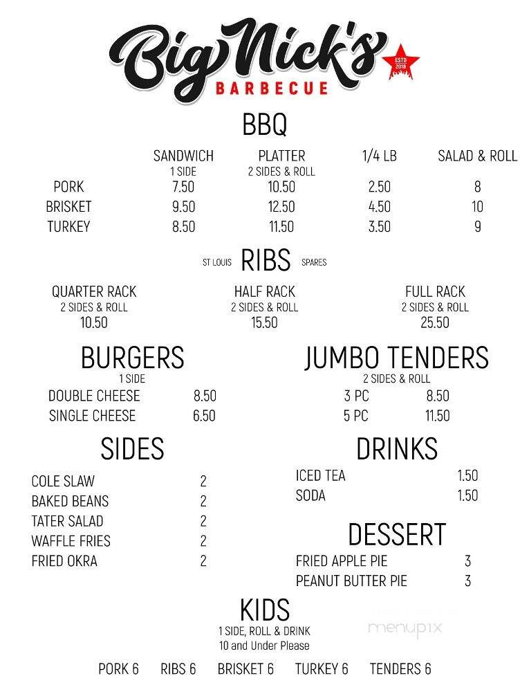 Big Nick's BBQ - Sylva, NC menu_pic