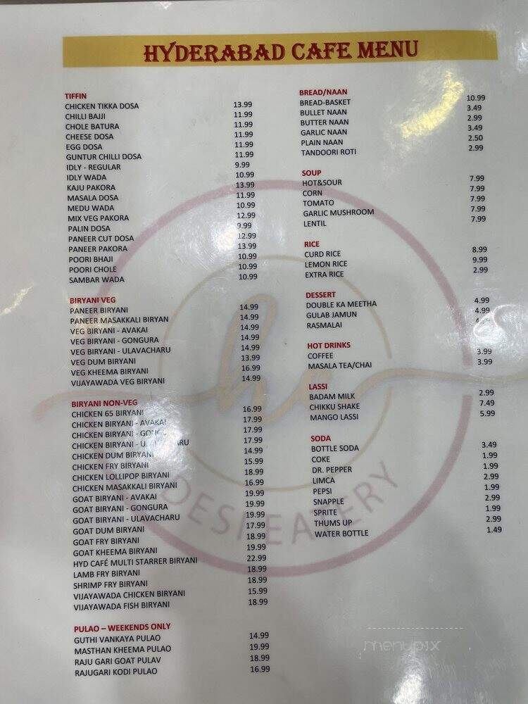 Hyderabad Cafe - Temecula, CA menu_pic