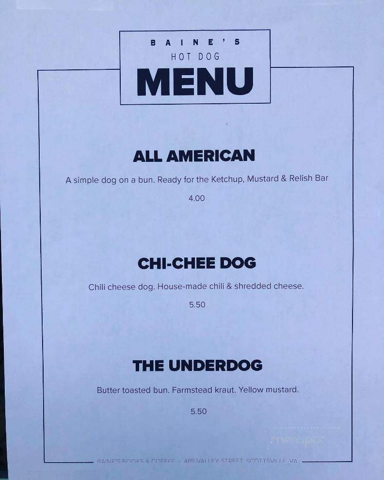 Baine's Books & Coffee - Scottsville, VA menu_pic