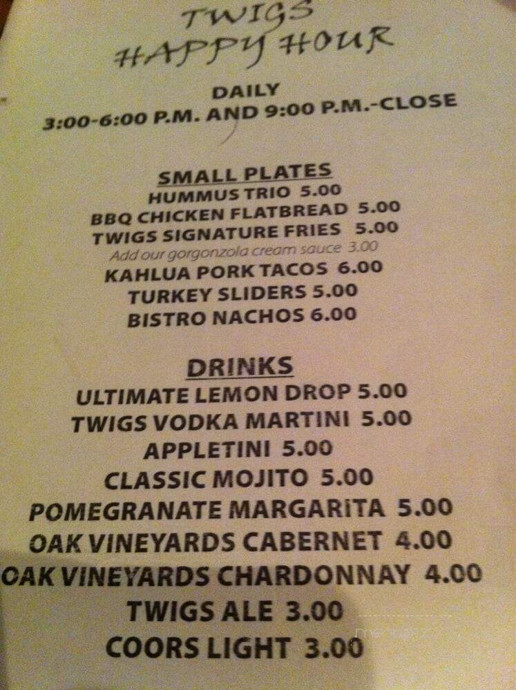 Twigs Bistro and Martini Bar - Kennewick, WA menu_pic