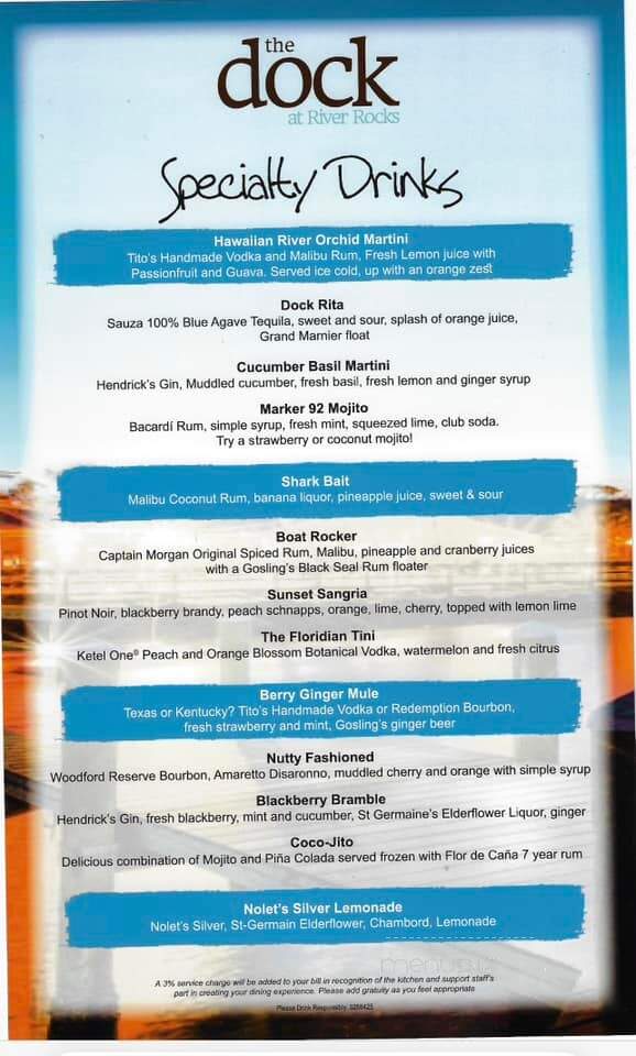 The Dock at River Rocks - Rockledge, FL menu_pic