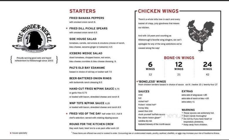 Wooden Nickel Pub - Hillsborough, NC menu_pic