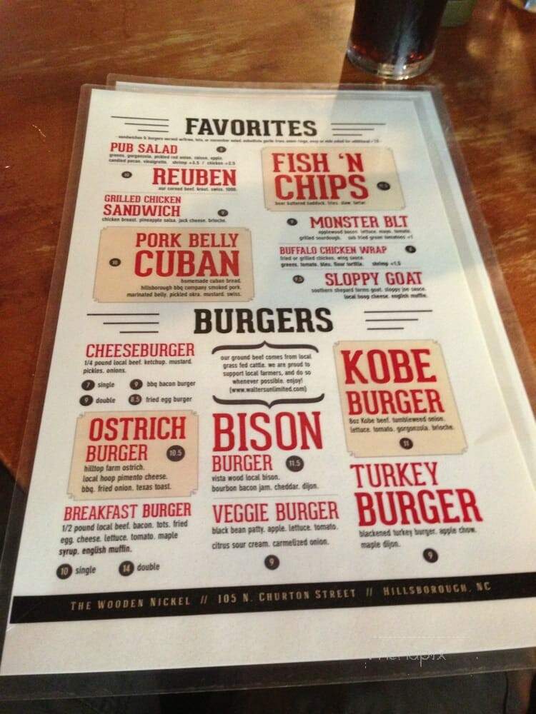 Wooden Nickel Pub - Hillsborough, NC menu_pic