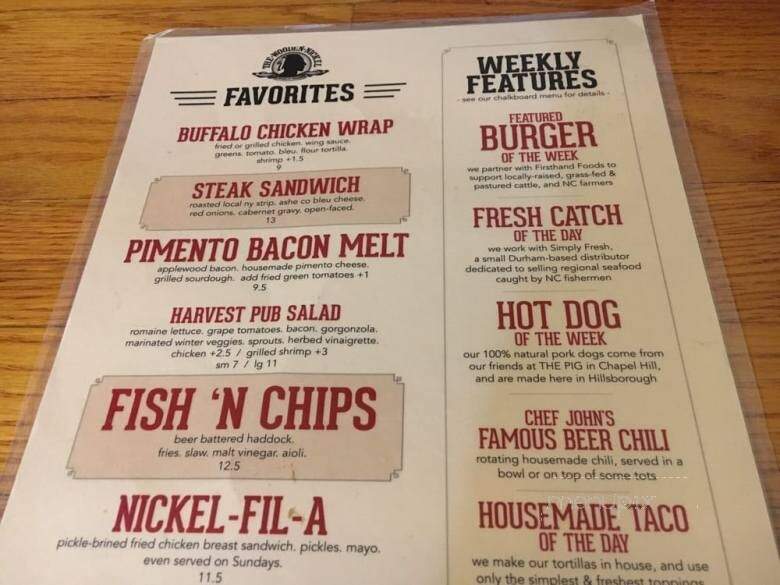 Wooden Nickel Pub - Hillsborough, NC menu_pic