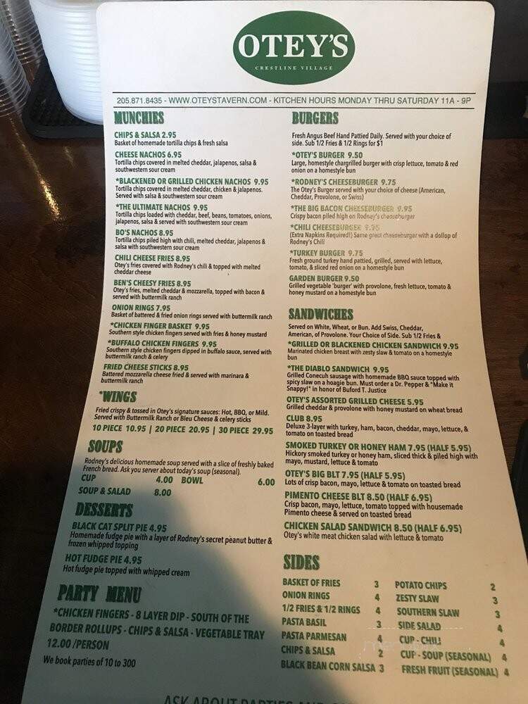 Otey's Tavern - Birmingham, AL menu_pic