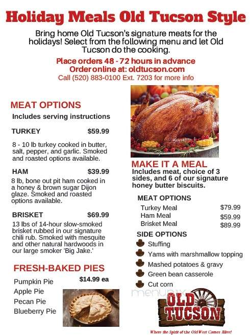 Old Tucson Studios - Tucson, AZ menu_pic