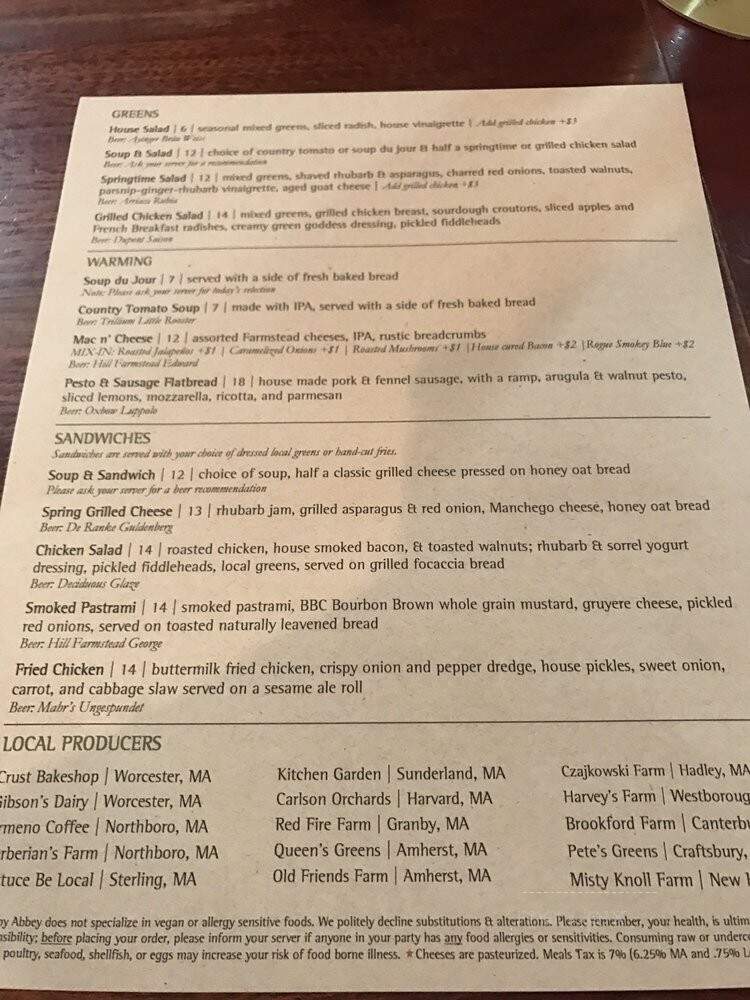 Armsby Abbey - Worcester, MA menu_pic