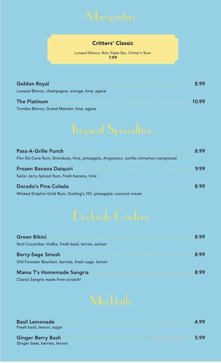Sea Critters Cafe - St Pete Beach, FL menu_pic