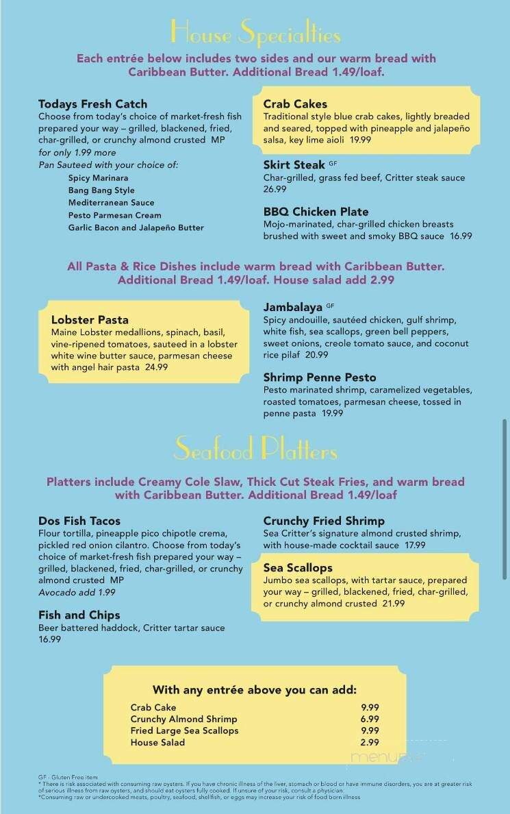 Sea Critters Cafe - St Pete Beach, FL menu_pic