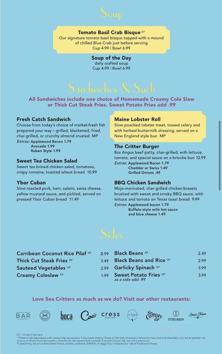 Sea Critters Cafe - St Pete Beach, FL menu_pic