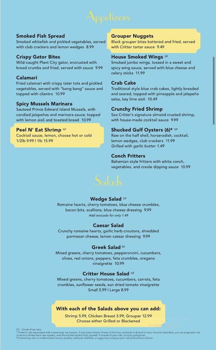 Sea Critters Cafe - St Pete Beach, FL menu_pic