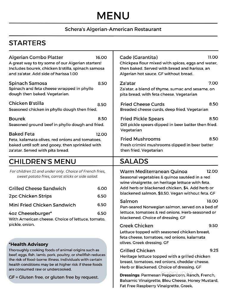 Schera's Restaurant & Bar - Elkader, IA menu_pic