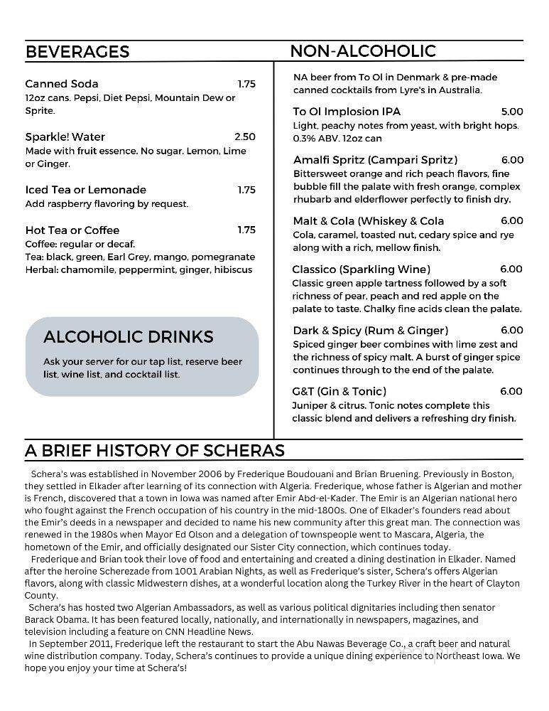 Schera's Restaurant & Bar - Elkader, IA menu_pic
