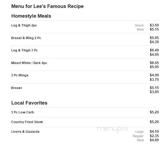 Lee's Famous Recipe Chicken - Lancaster, KY menu_pic