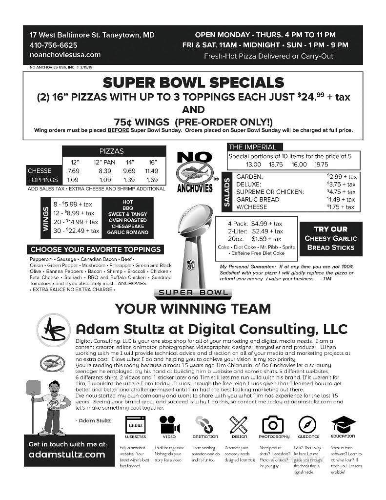 No Anchovies - Taneytown, MD menu_pic
