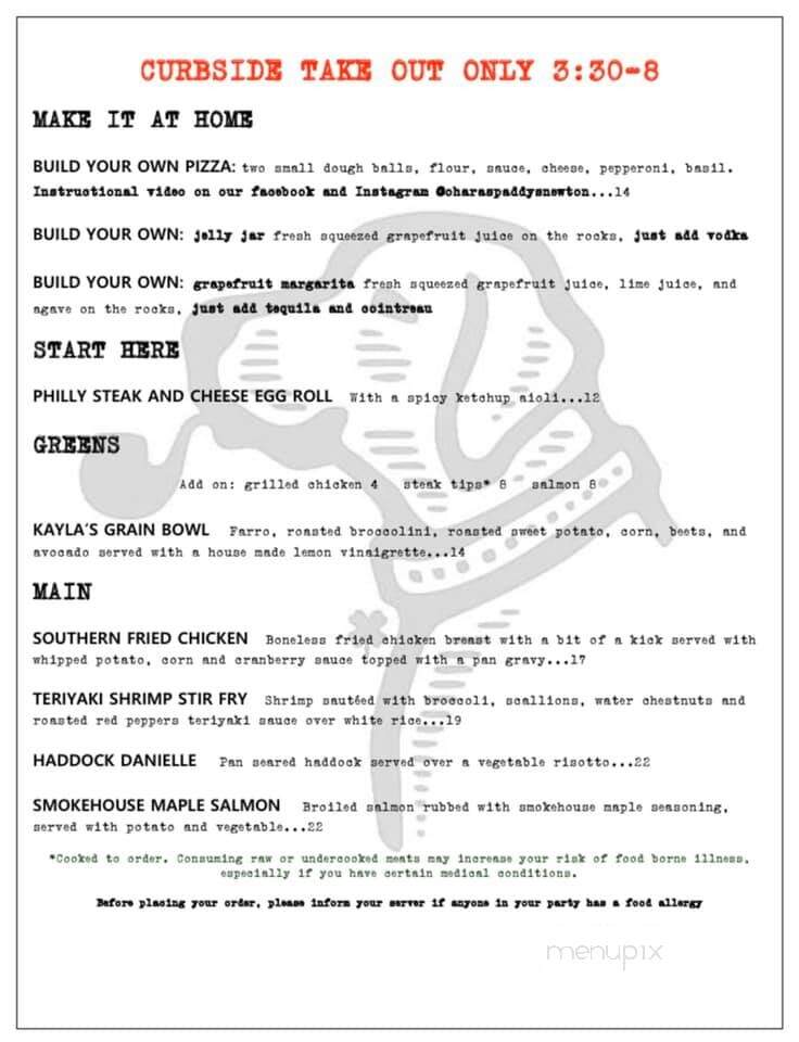 Paddy's Public House - Newton, MA menu_pic