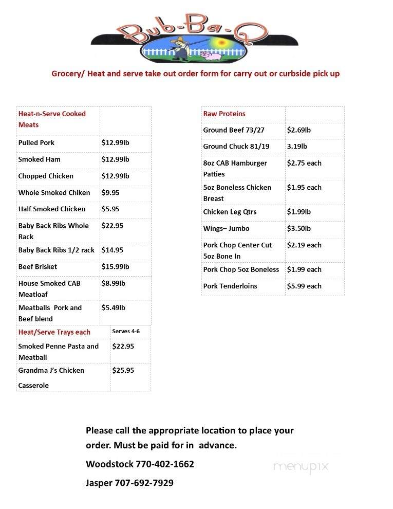 Bub-Ba-Q - Jasper, GA menu_pic