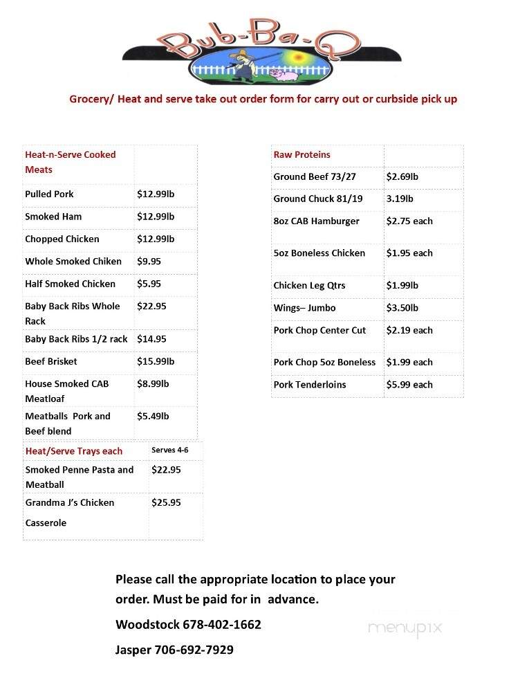 Bub-Ba-Q - Jasper, GA menu_pic