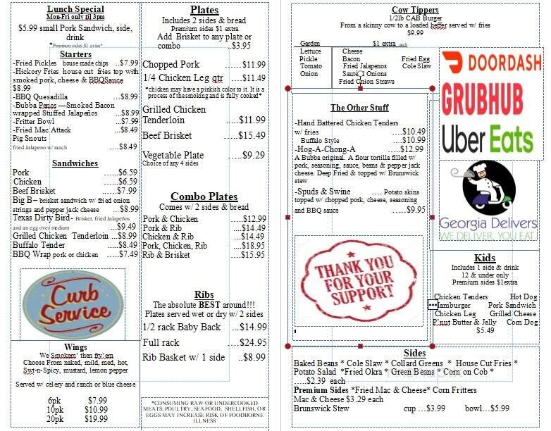 Bub-Ba-Q - Jasper, GA menu_pic