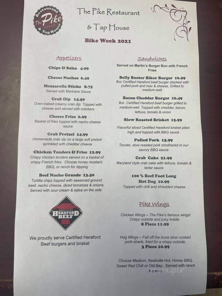 Pike Restaurant & Lounge - Gettysburg, PA menu_pic