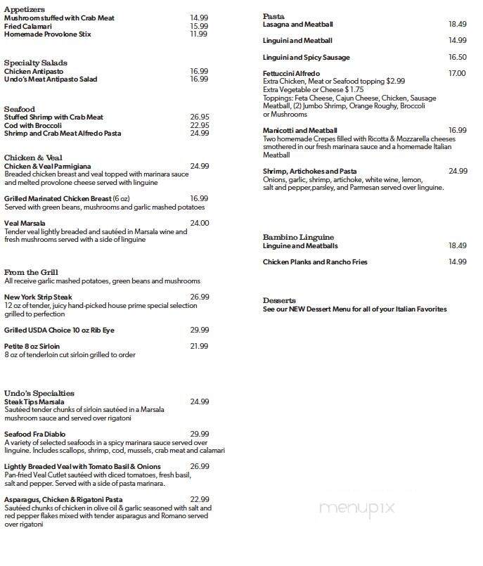 Undo's Famiglia Ristorante - Benwood, WV menu_pic