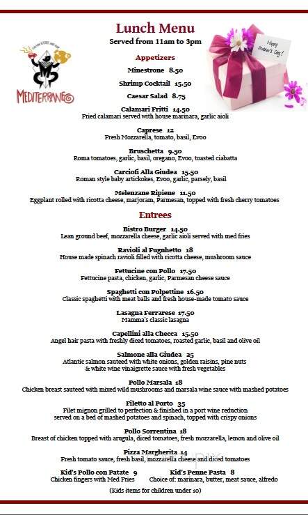 Mediterraneo - Alpine, CA menu_pic