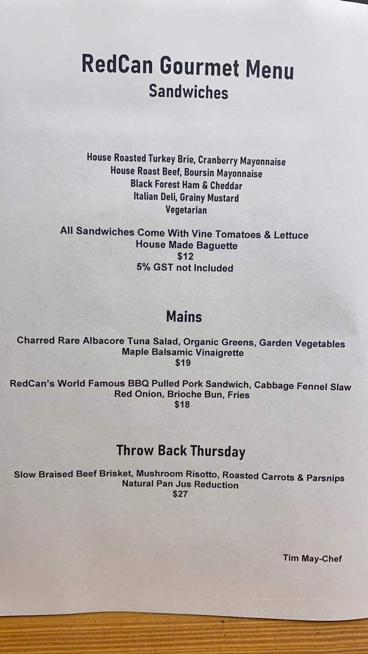 Red Can Gourmet - Tofino, BC menu_pic