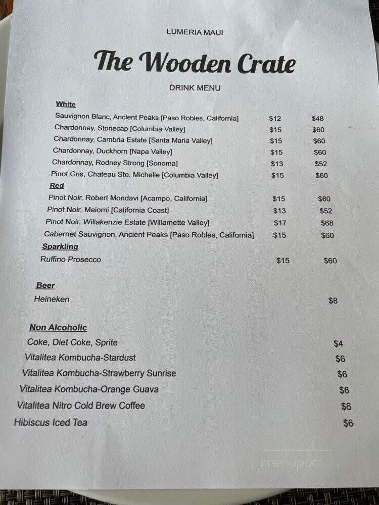 The Wooden Crate At Lumeria Maui - Makawao, HI menu_pic