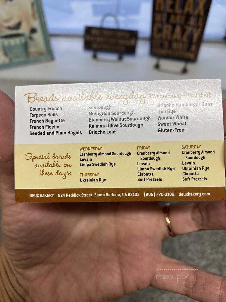 Deux Bakery - Santa Barbara, CA menu_pic