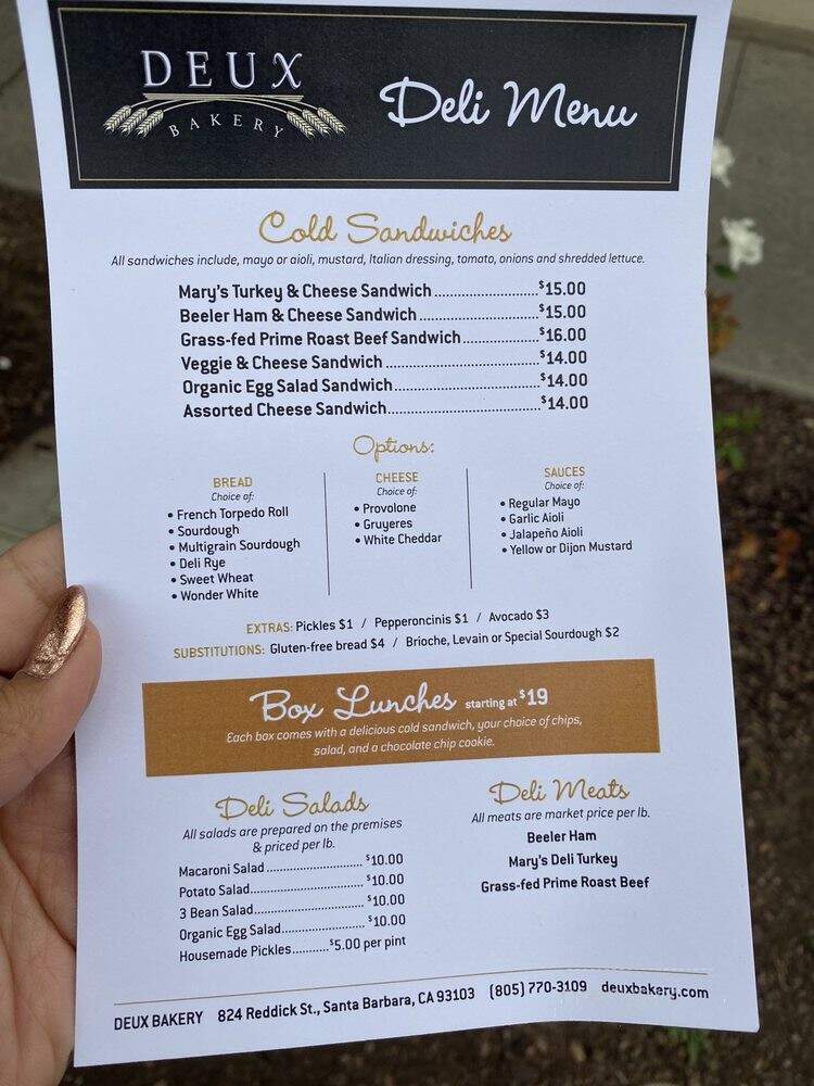 Deux Bakery - Santa Barbara, CA menu_pic
