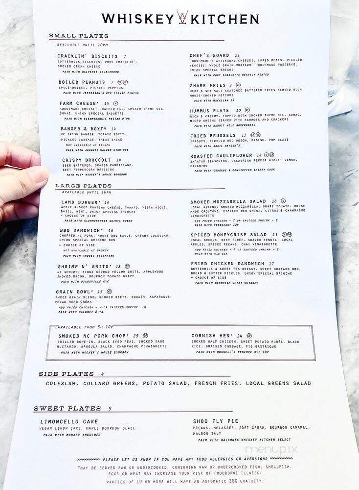 Whiskey Kitchen - Raleigh, NC menu_pic