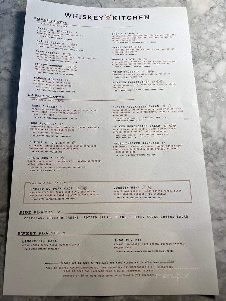 Whiskey Kitchen - Raleigh, NC menu_pic