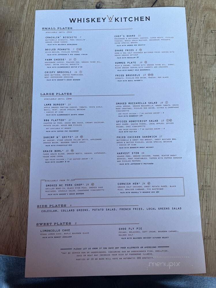 Whiskey Kitchen - Raleigh, NC menu_pic