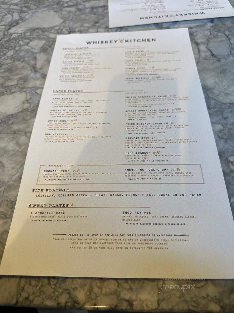 Whiskey Kitchen - Raleigh, NC menu_pic
