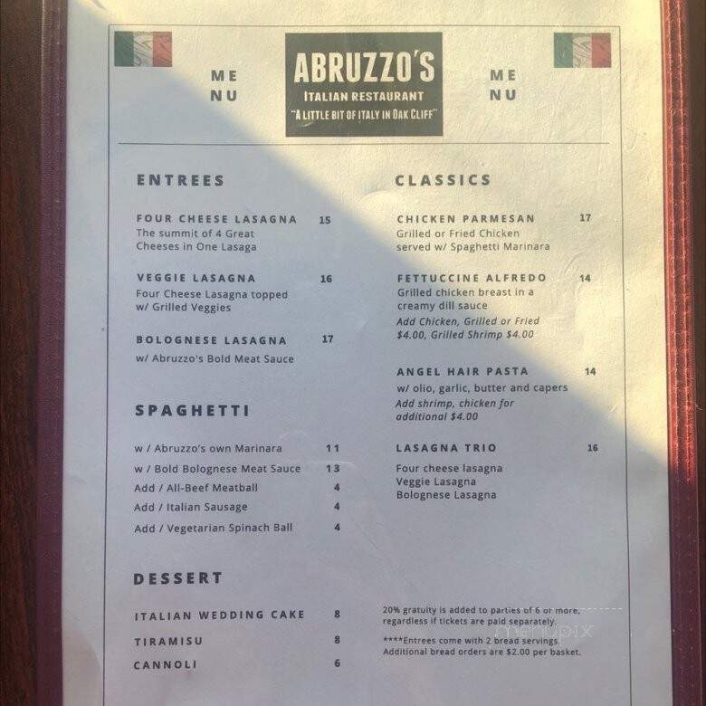 Abruzzo's - Dallas, TX menu_pic