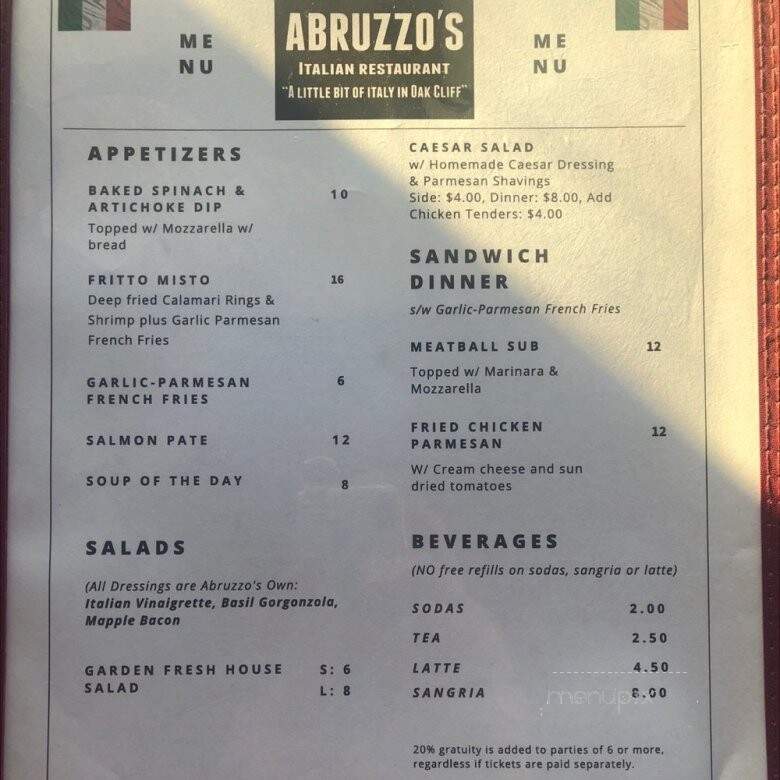 Abruzzo's - Dallas, TX menu_pic