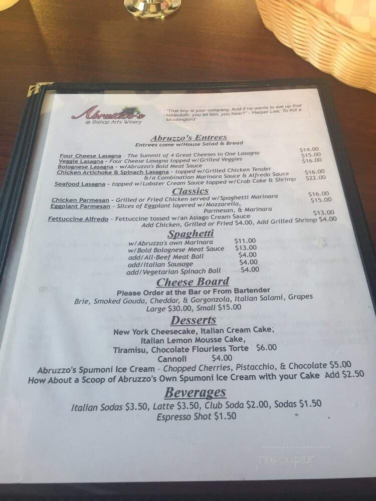 Abruzzo's - Dallas, TX menu_pic