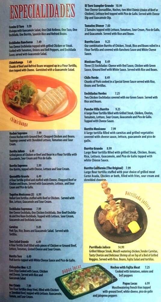 El Toro - Muldrow, OK menu_pic