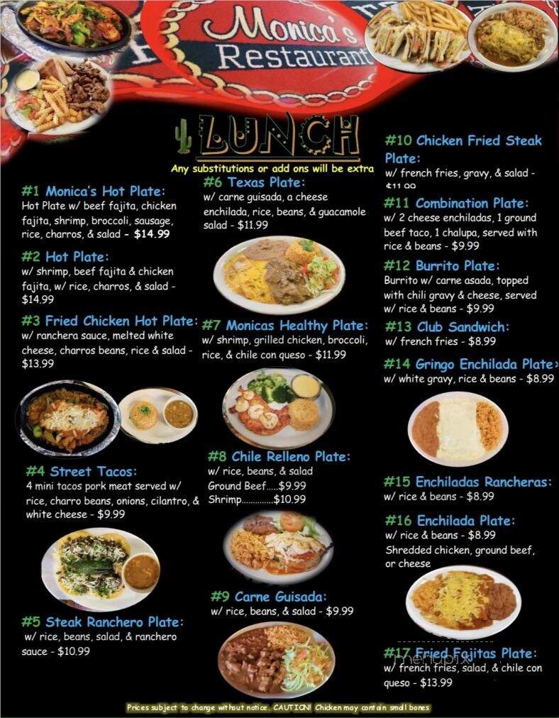 Monica's Restaurant - Corpus Christi, TX menu_pic
