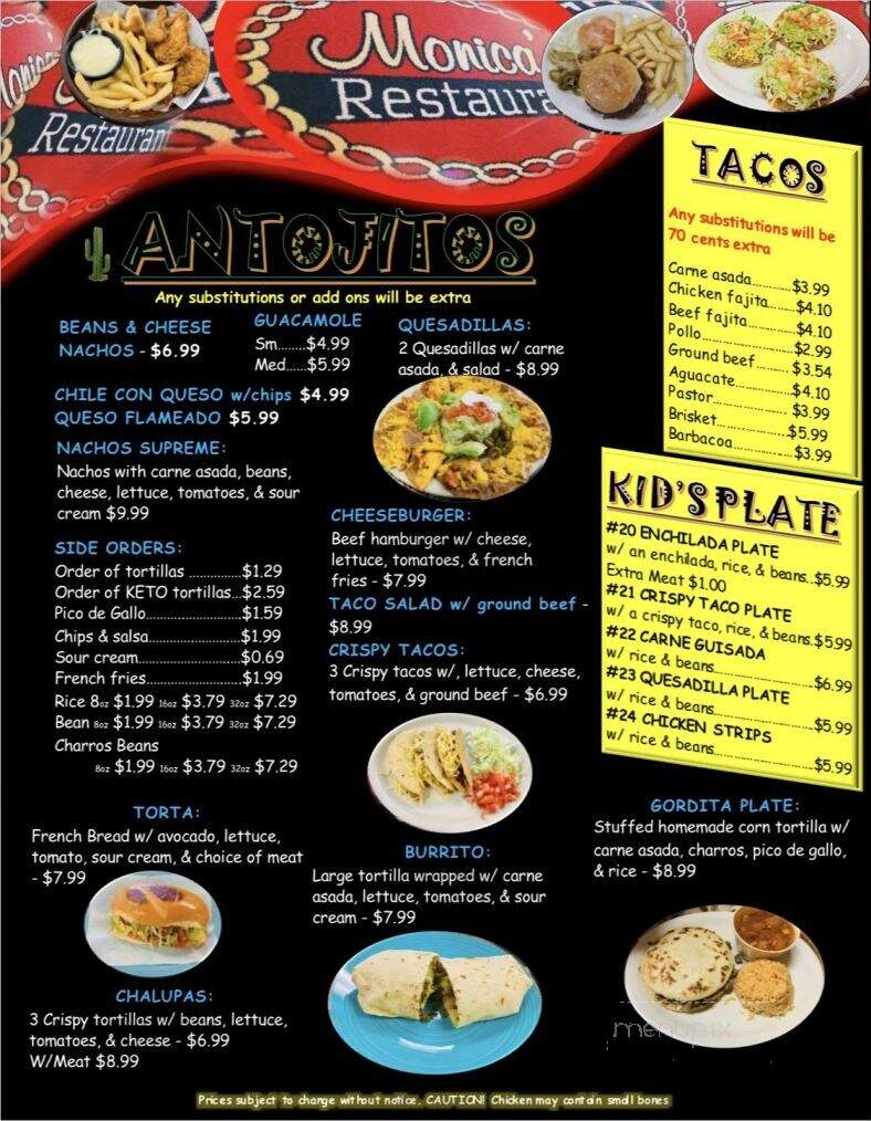 Monica's Restaurant - Corpus Christi, TX menu_pic