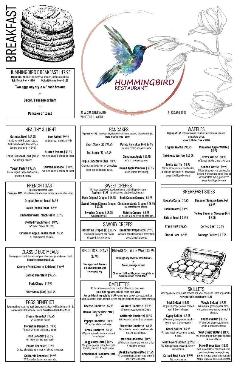 Hummingbird Restaurant - Winfield, IL menu_pic