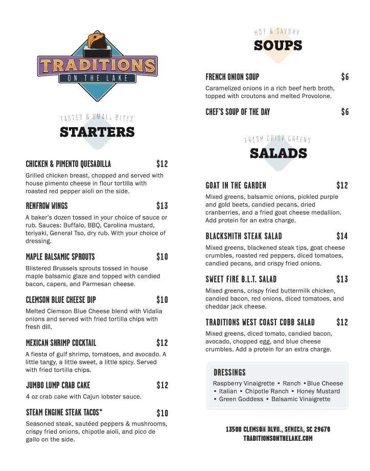 Traditions on the Lake - Seneca, SC menu_pic