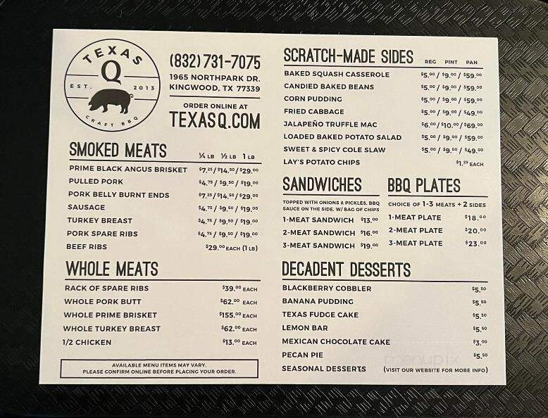 Texas Q - Kingwood, TX menu_pic