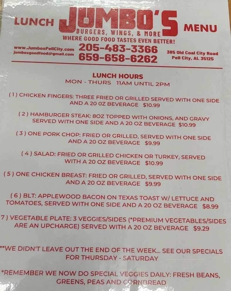 Jumbo's Burgers, Wings & More - Pell City, AL