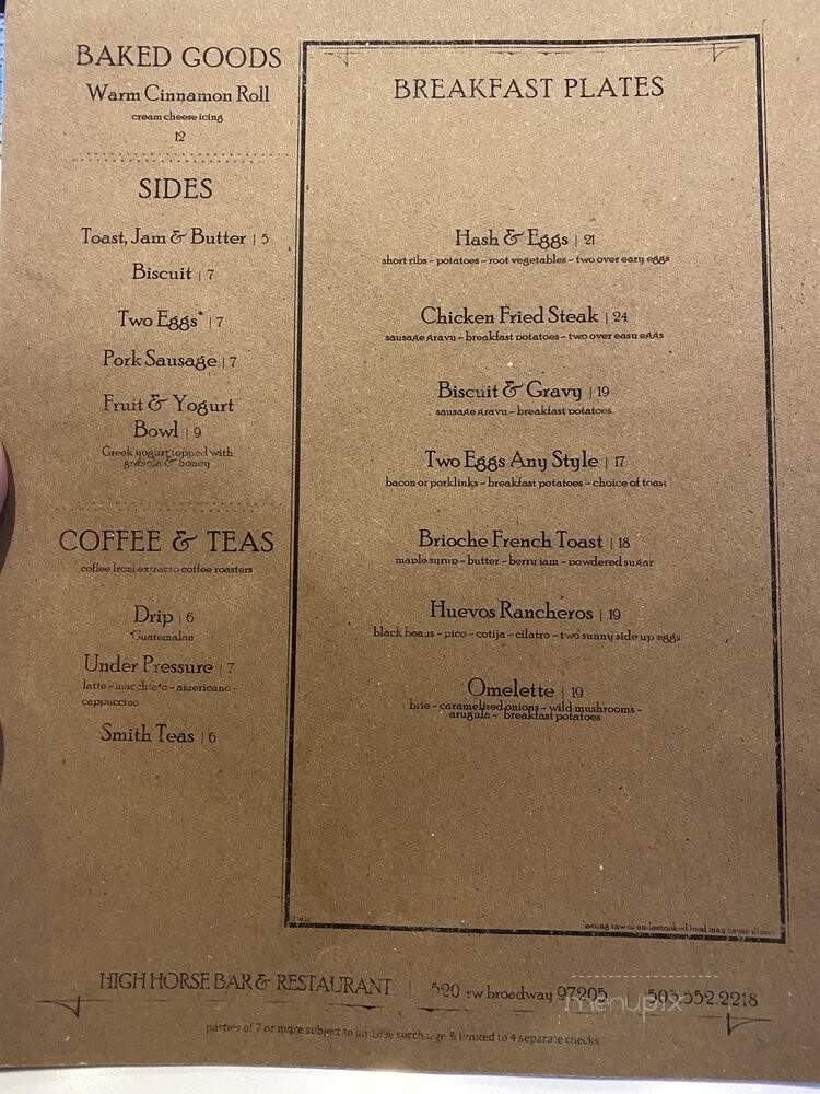 High Horse - Portland, OR menu_pic
